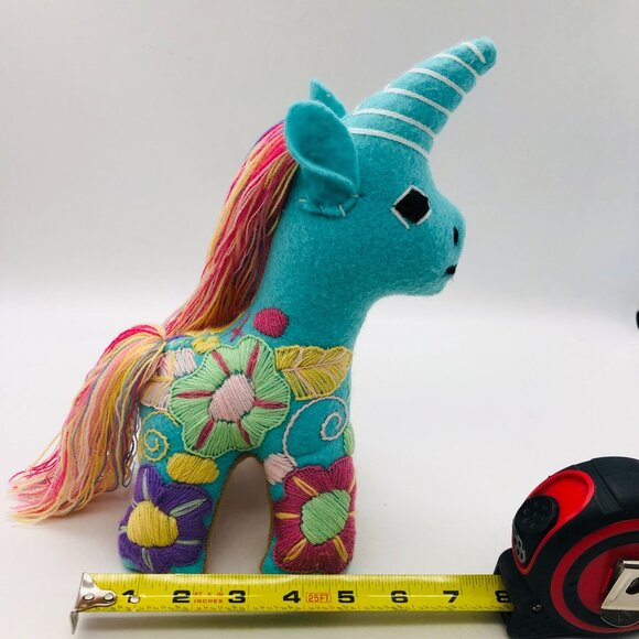 Mexican Folk Art Plush Unicorn Stuffed Animal Hand Embroidered Floral Colorful - Picture 12 of 12